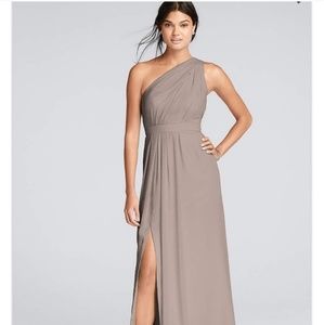 David's Bridal long one-shoulder crinkle chiffon